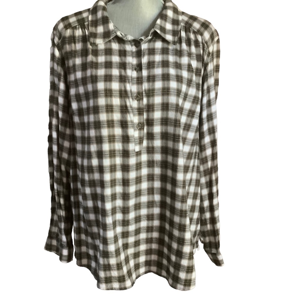 CJ banks womens quarter button multi plaid flannel long sleeve shirt size 1X